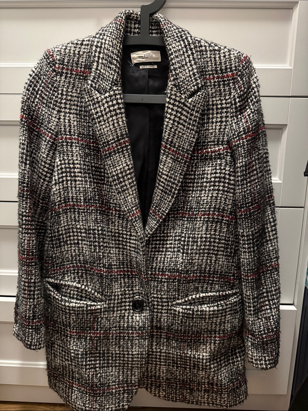 Isabel Marant Checked Tweed Blazer Jacket - Black, White & Red